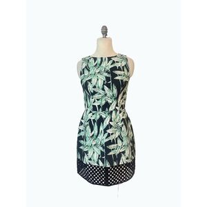 PatBo Green Navy Fern Print Lattice Hem Dress 40 Fits US 8 10